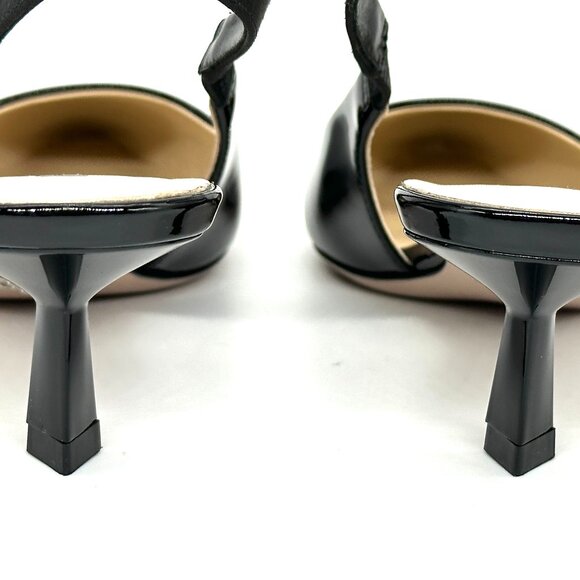 PRADA Triangle Logo Bow Pointed Toe Kitten Heel Slingback Pumps Sandals - Picture 12 of 16